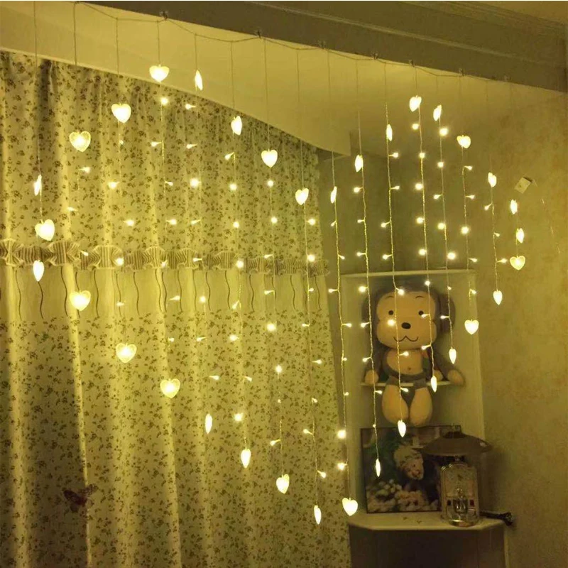 

LED Heart Shaped Curtain 124 LED string wedding arrangement photo background wall Room decoration proposal romance light string