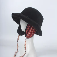 winter faxu lambswool bucket hat for women ribbon thick warm female girls bob outdoor sunscreen panama lady ear protection cap