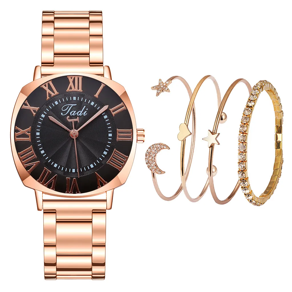 Роскошные женские часы Сияющий браслет набор повседневные розовое золото