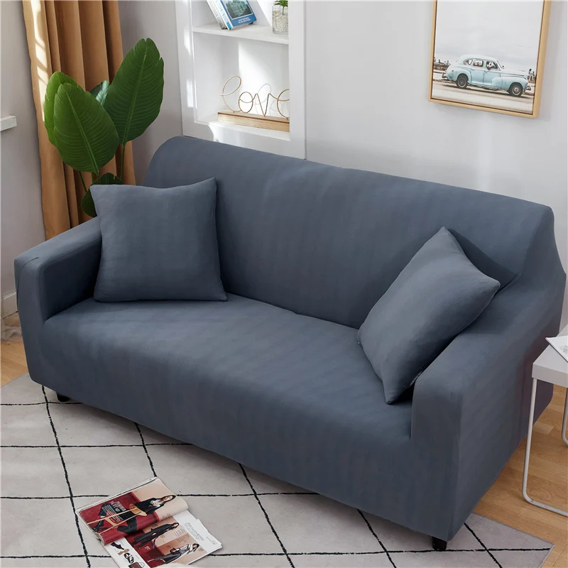 Однотонный чехол для дивана темно серого цвета в гостиную полноразмерный