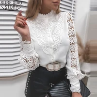 white blouse lace shirt women blouse hollow out women tops sexy lace patchwork fashion vintage long sleeve lace blouses 13267