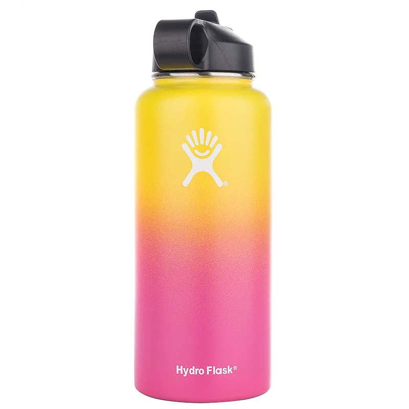 yellow pink 12 Вт/18/32/40 oz Нержавеющая сталь бутылка для воды гидро термос бутылка для воды с вакуумной изоляцией из нержавеющей стали с широким горлышком путешествия Портативный Термальность бутылка - Цвет: yellow pink