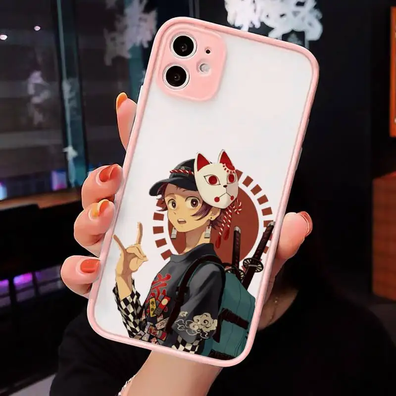 

Kimetsu No Yaiba Demon Slayer Anime Phone Case matte transparent For Pink iPhone 7 8 x xs xr 11 12 pro plus mini max Clear Funda