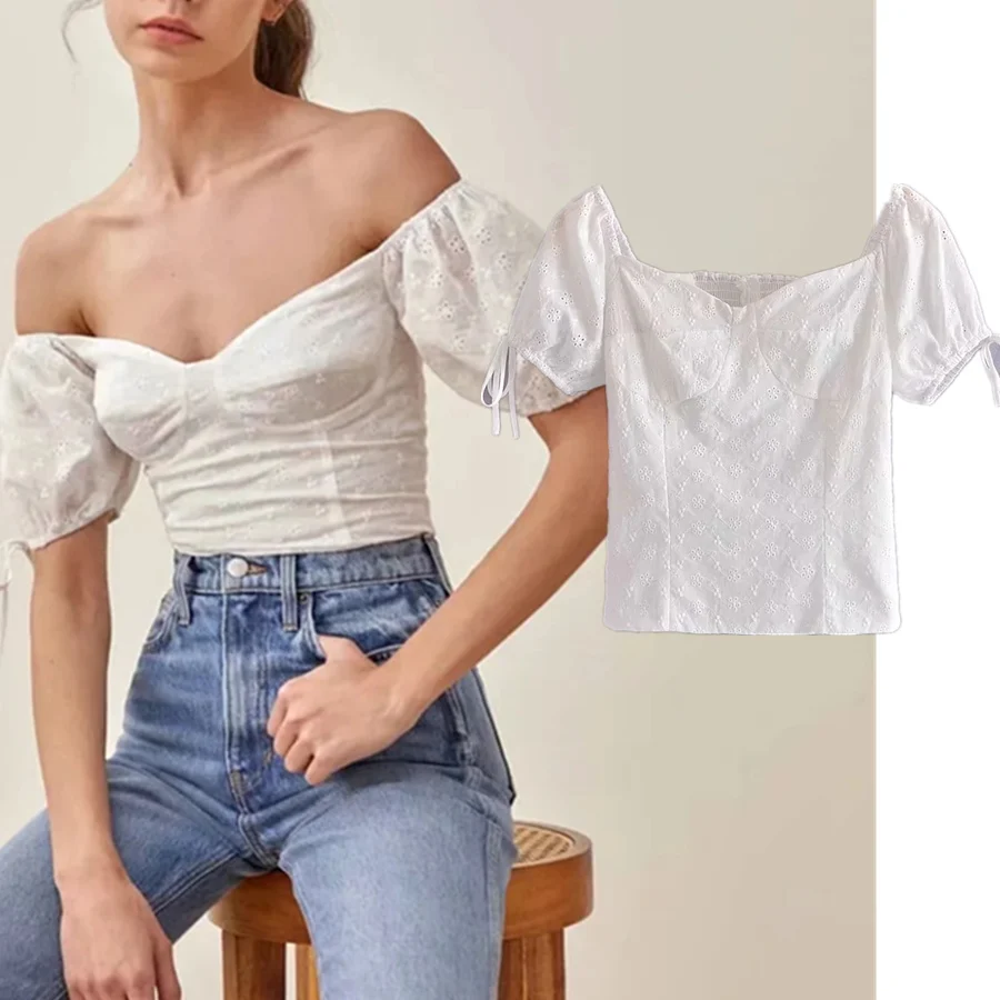 

Withered Ins Fashion Blogger Vintage Slash Neck Floral Embroidery Short Blouse Women Blusas Mujer De Moda 2021 Shirt Women Tops