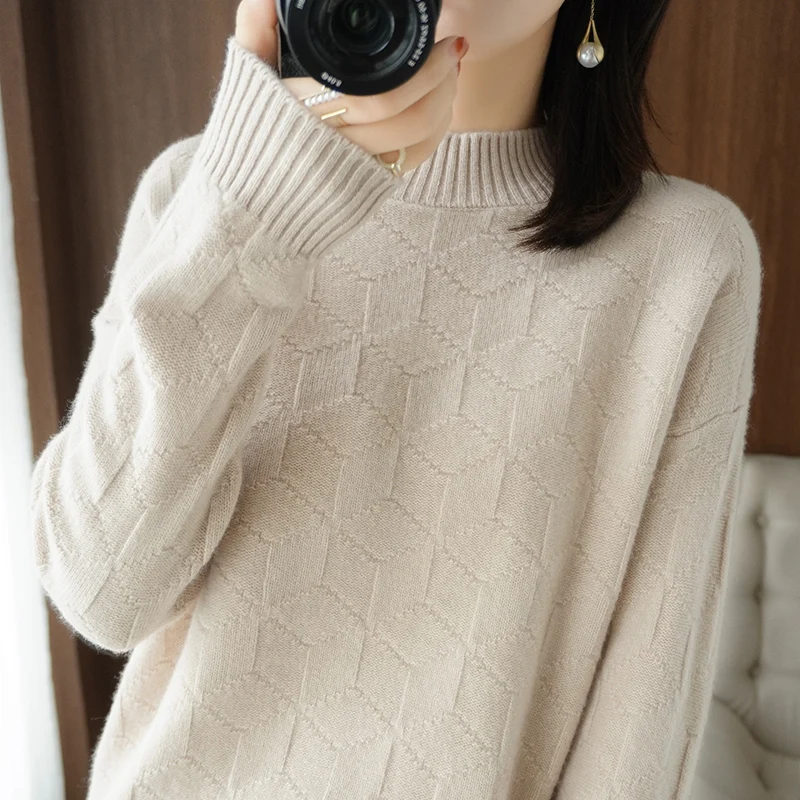 

Женский трикотажный свитер из 100% шерсти, с высоким воротником