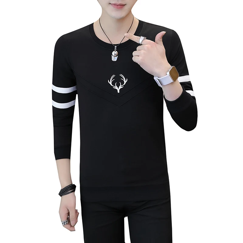 Уличная Мужская Весенняя футболка с круглым вырезом и длинными рукавами
