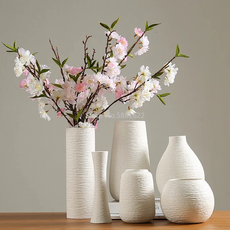 Белая ваза, керамическая ваза, аксессуары для украшения дома, сухие цветы