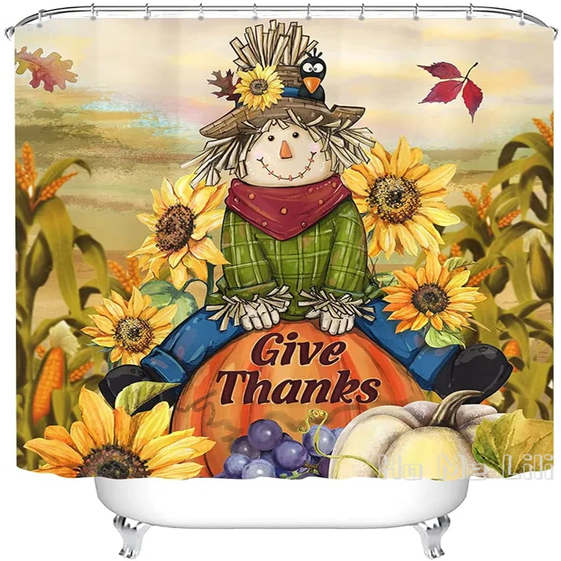 

Autumn Harvest Scarecrow By Ho Me Lili Shower Curtain Fall Rustic Thanksgiving Pumpkin Sunflowers Bathroom Decoration With Hooks