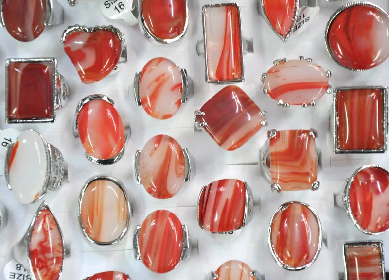 

20pcs Wholesale Lots Natural Red White Jade Stone Ring Jadeite Jewelry Accessories Amulet Ring For Men Women Lucky Gifts