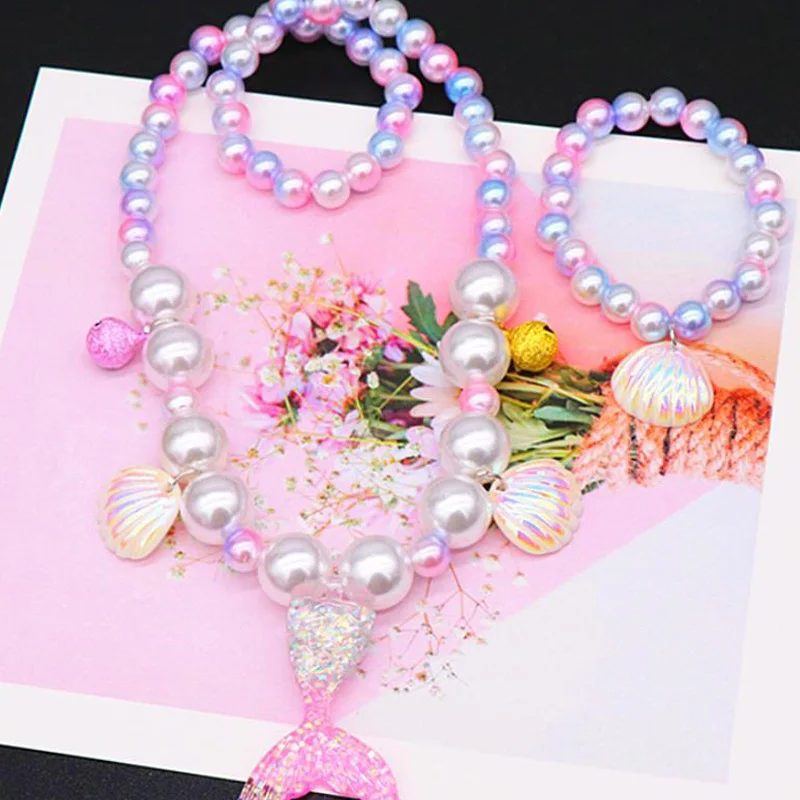 Детский набор для макияжа девочек серьги кольцо браслет ожерелье жемчуг в форме