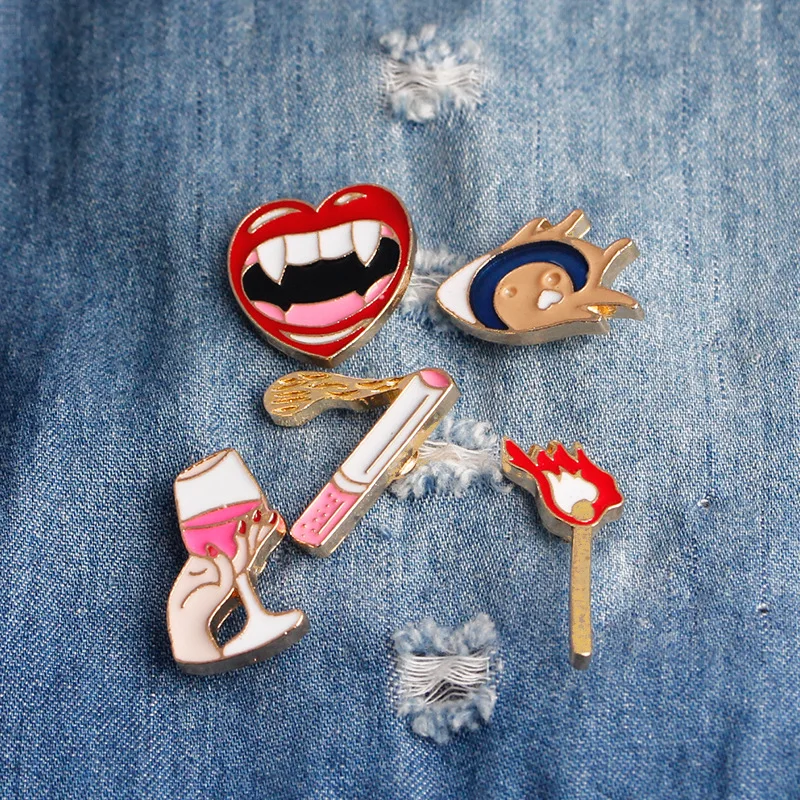 Модные женские радужные эмалированные значки в виде отворота сердца винного