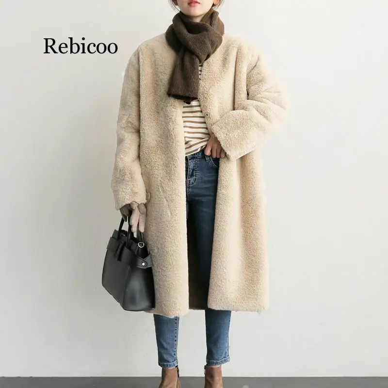 Зимнее пальто из искусственного кроличьего меха женское длинное зимняя куртка