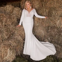 elegant mermaid plus size wedding dresses 2021 white long sleeve lace v neck zipper back vestido de novia bridal gowns