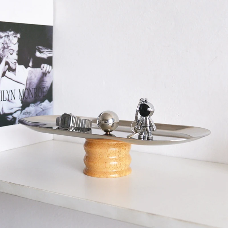 

Electroplating Jewelry Storage Tray Beech Wood Magnetic Base Small Object Storage Tray Bedroom Table Decorative
