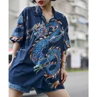 Женская рубашка QWEEK, с принтом дракона, в китайском стиле Харадзюку, большого размера, в стиле аниме, кардиган с графическим рисунком