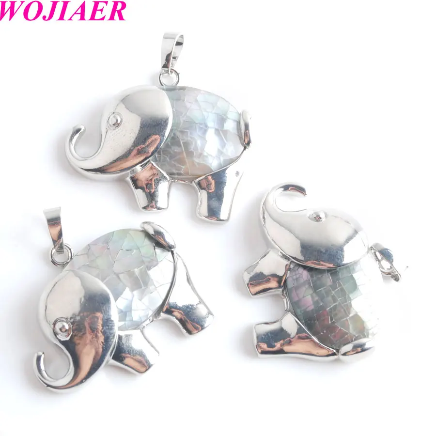 

WOJIAER Natural Shell Abalone Shell Black Color Alloy Lovely Elephant Animal Pendants Men Women Christmas Jewelry 5PCS PW9045