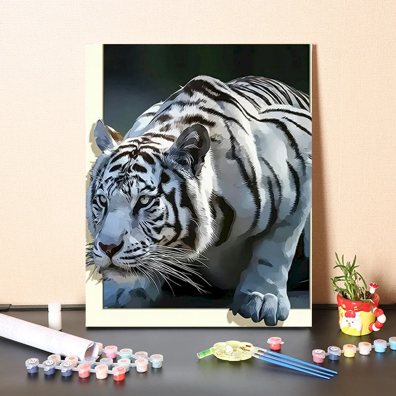 AMTMBS картина по номерам Животное белый тигр рисунок на холсте Ручная роспись арт