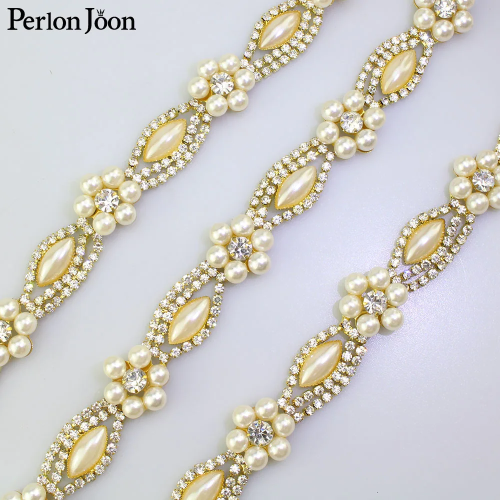 1 ярд жемчужные стразы с цветочной отделкой золотые серебряные плоские оборота