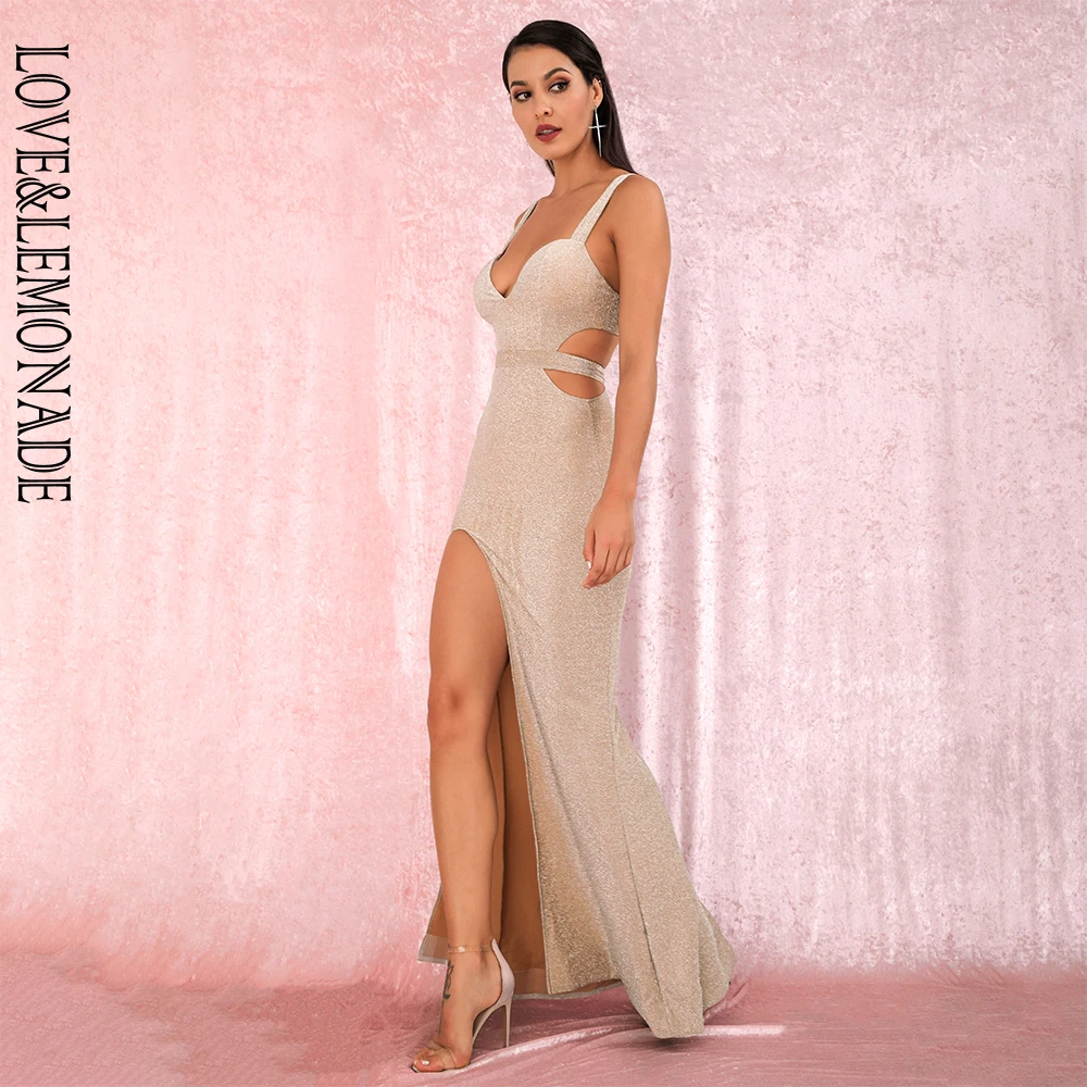 Женское вечернее платье LOVE & LEMONADE абрикосовое облегающее труба из