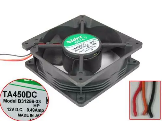 3-проводной Вентилятор охлаждения сервера Nidec B31256-33 DC 12V 0.49A 120x120x38 мм