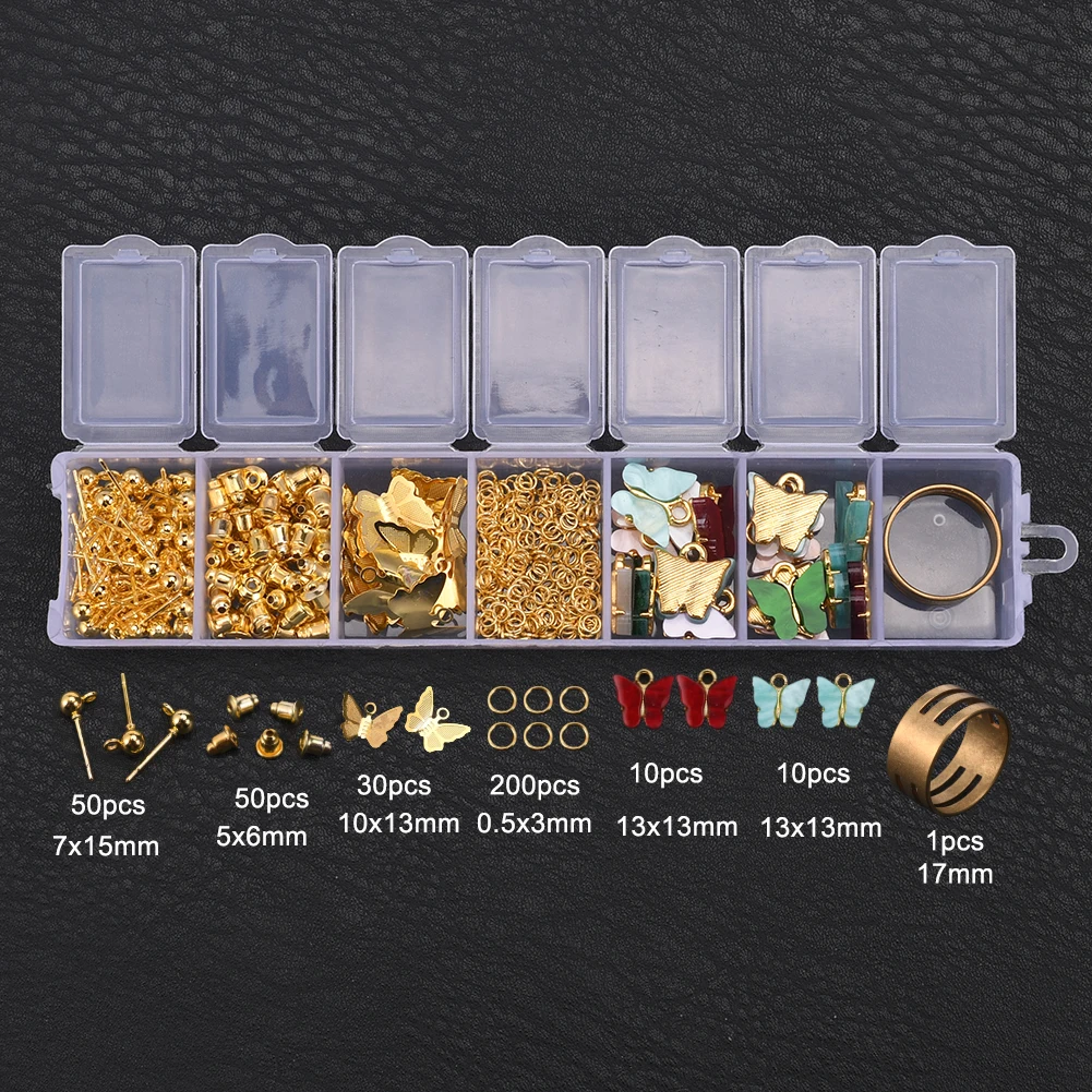 

Mixed Style Jewelry Making Kit Jump Ring Copper Open Tools Ear Plugs Butterfly Pendant Pin Set for DIY Earring Findings Supplies