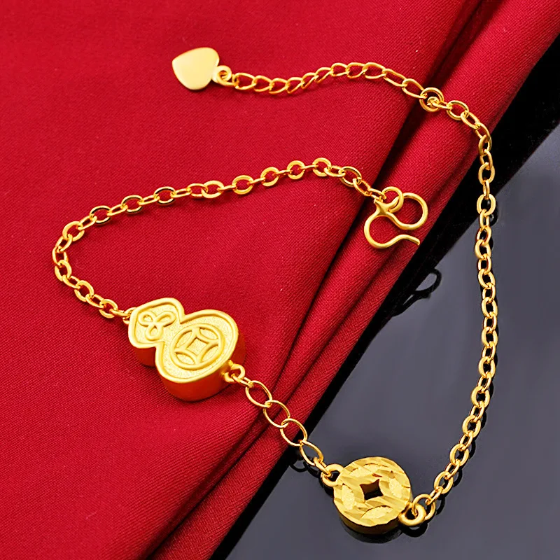 

Vietnam Sand Gold Calabash Gourd Bracelet Fashion Gold Plated Money Coin Bracelet Luxury Charms Bracelets for Women Jewelry