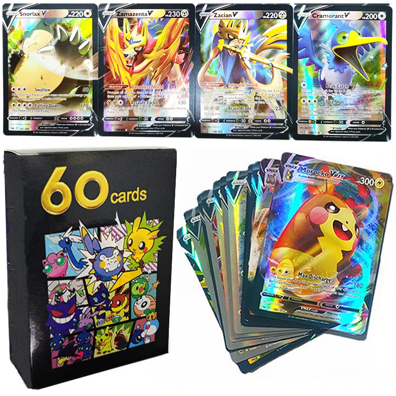 Caja de Cartas coleccionables de Pokemon Vmax, lote de 60 unids/caja de tarjetas coleccionables en ingl&eacute;s brillante, regalo de juguetes TAKARA TOMY-0