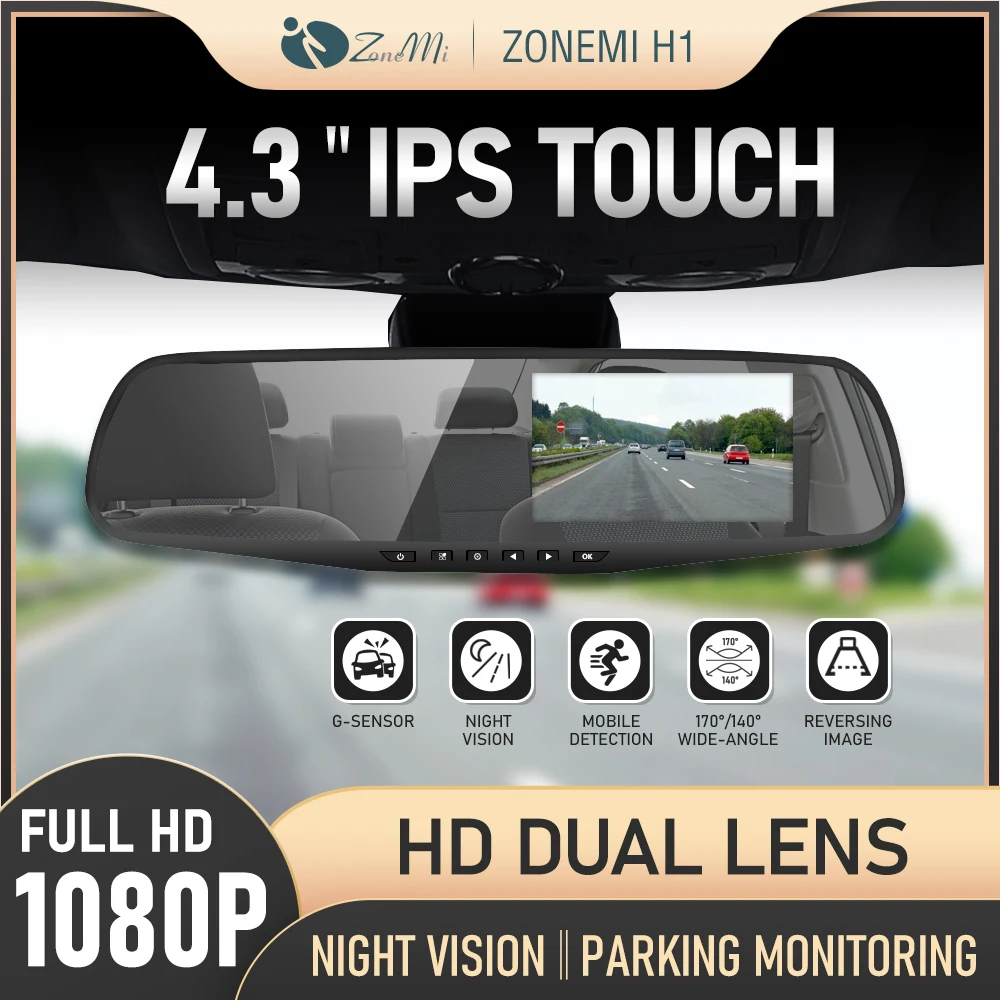 

Зеркало-видеорегистратор, 4,5 дюйма, FULL HD1080P, два объектива, ночное видение, Ips-экран, G-датчик, реверсивное изображение