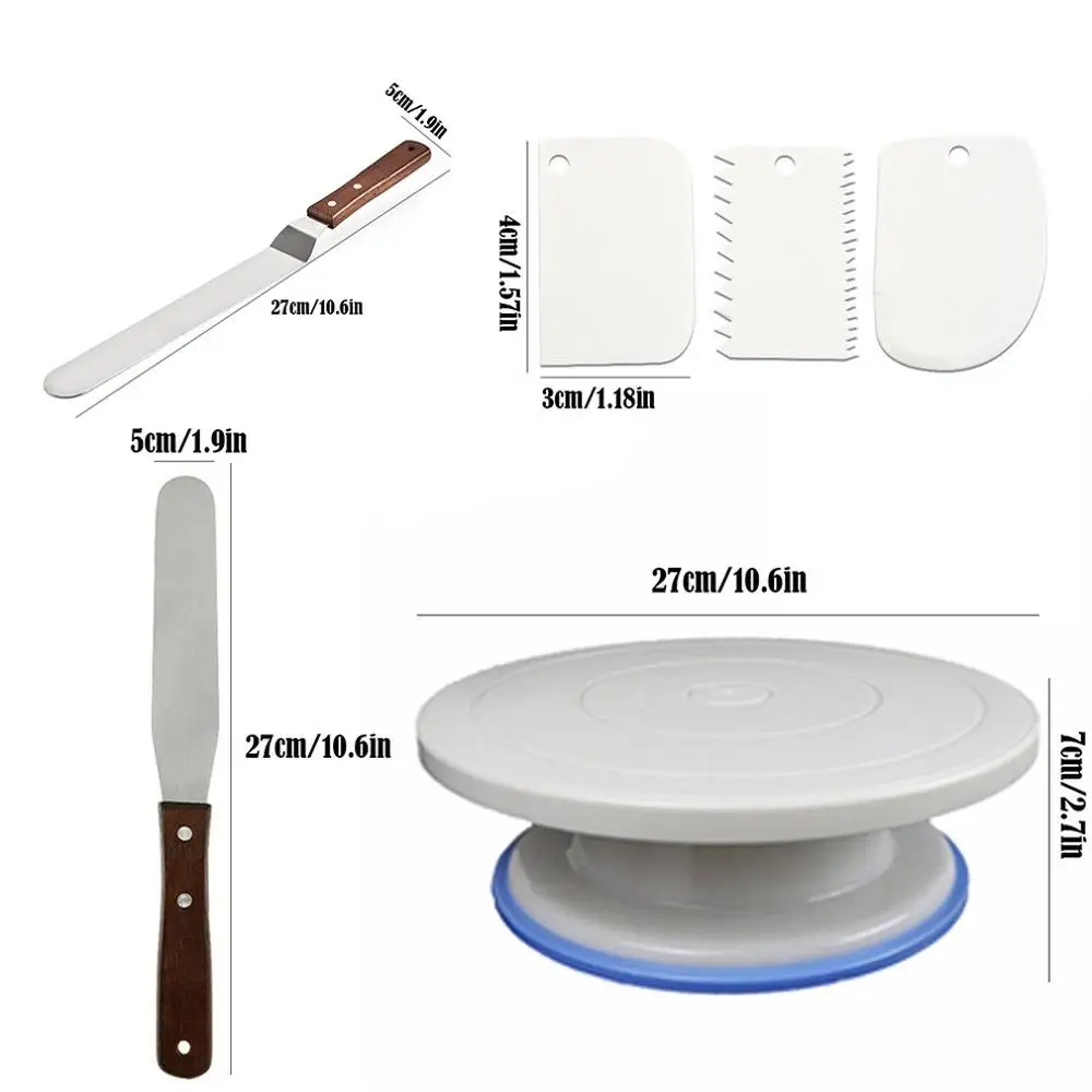 6pcs suit turntabl Инструменты для выпечки, стол для украшения торта, круглый плоский пластиковый стол для торта, поворотный стол для торта, лопатка/поворотный стол - Цвет: 6pcs suit turntabl