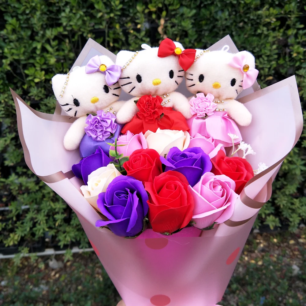 

Doraemon cartoon Simulation rose flower plush bouquet toy Valentine's Day Mother's Day Christmas Girl friend Gifts