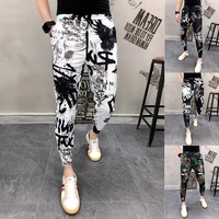 2021 mens new casual pants harlan trendy printed pants cropped pants mens thin pattern pants