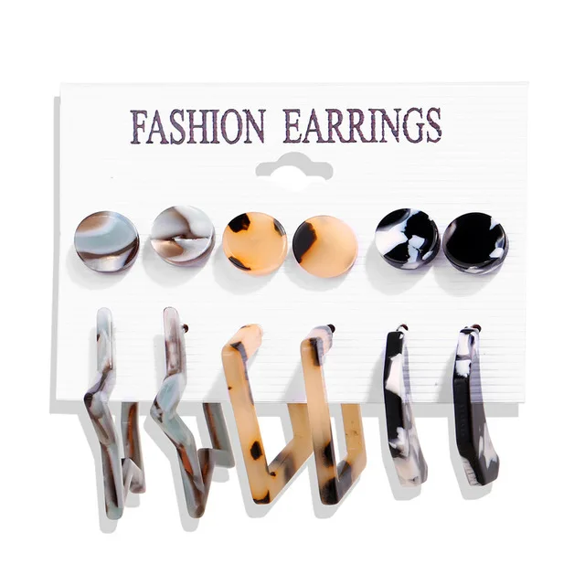 Earrings Set 1 Новые женские акриловые геометрические серьги для женщин богемные серьги Набор DIY большие серьги в виде жемчужной капли модные ювелирные изделия - Окраска металла: Earrings Set 1