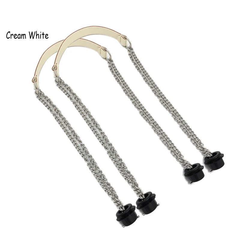 Cream White 1 пара длинных кожаных полиуретановых цепных ручек серебряных алюминиевых суперволоконных кожаных плоских ручек ручка для Obag O сумка Аксессуары для сумок - Цвет: Cream White