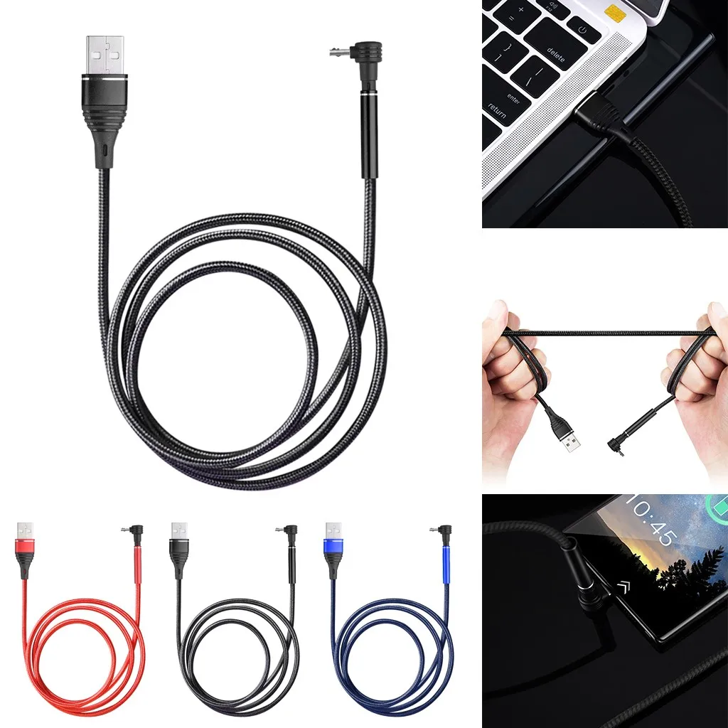 USB кабель Micro для передачи данных Android телефона Реверсивный нейлоновый шнур 90