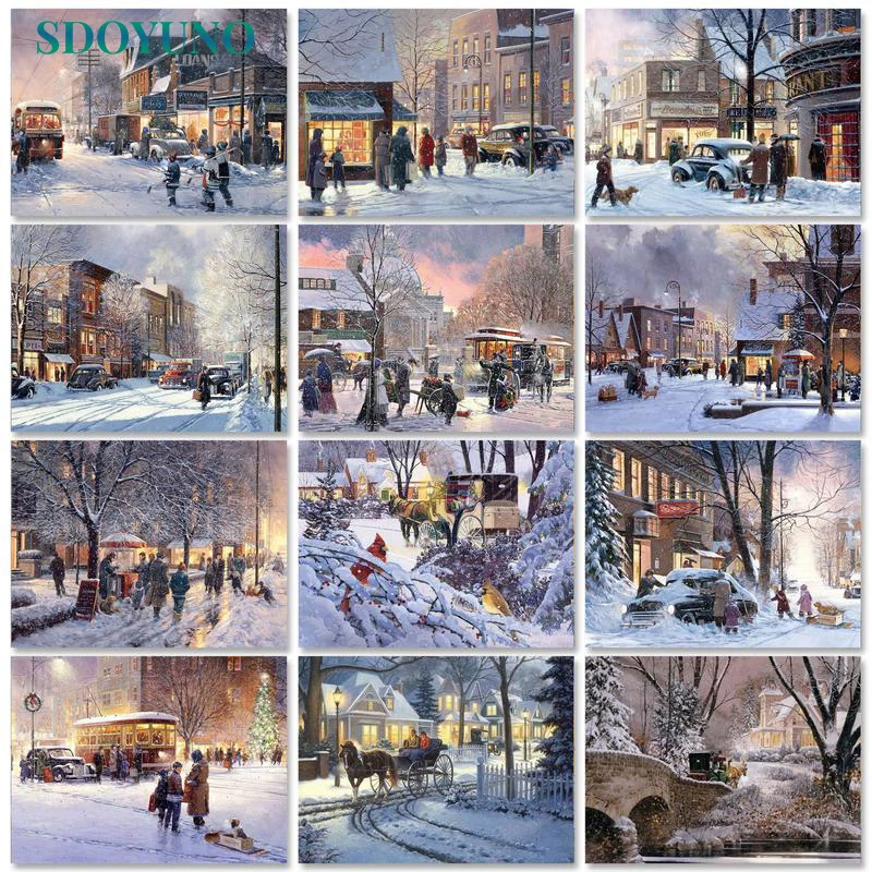 

SDOYUNO 40x50cm Oil Paint By Numbers Snow Scenery DIY Acrylic Painting By Numbers On Canvas Landscape Home Decor Unique Gift