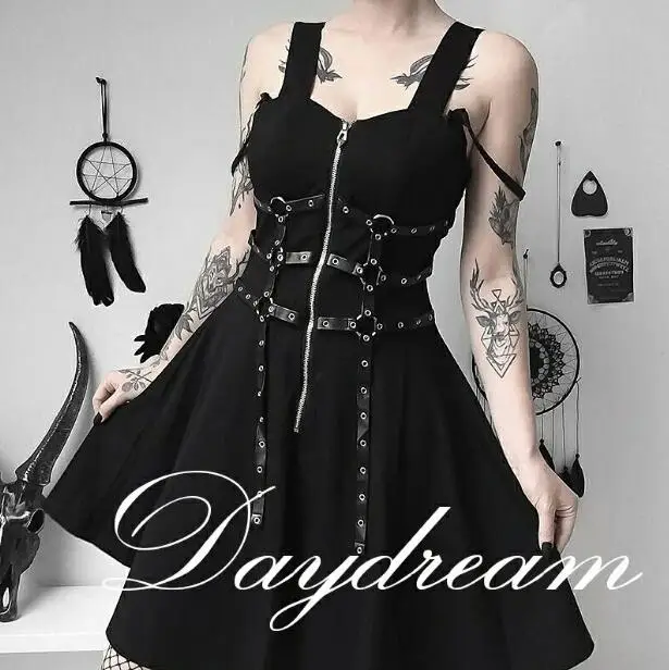 

Pumk dress Summer Rivet Girly Black Tank Women