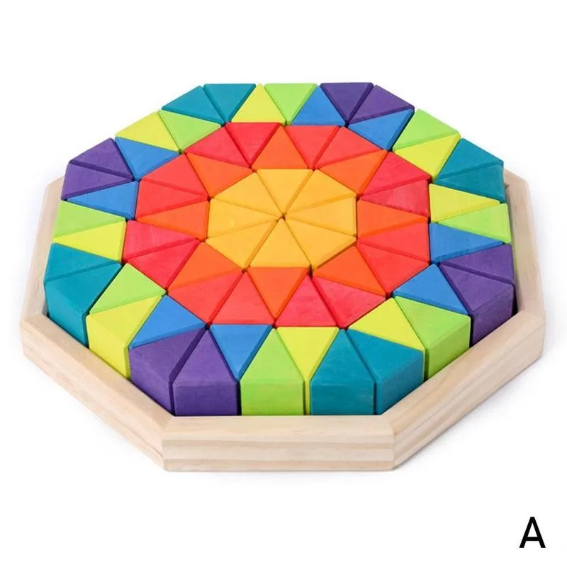 

Triangle Rainbow Wooden Building Blocks Montessori Educational Toy Kids Diy Creative Construction Spelling Stacking Toys Jigsaw
