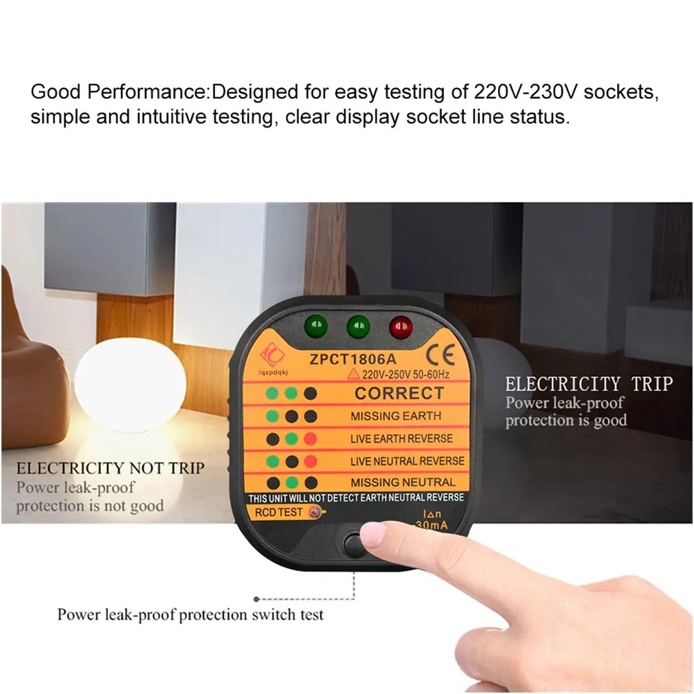 Тестер для розеток ZPCT1806C детектор полярности штепсельная вилка напряжения