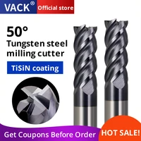 vack hrc50 milling cutter for metal end mill for cnc tools 4 flutes alloy carbide tungsten steel router bit 1 2 3 4 10mm cutter