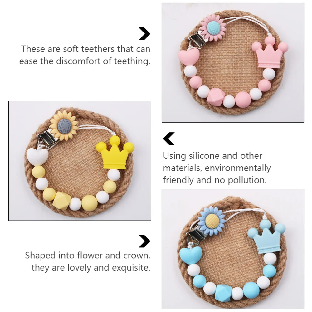 

1 Set 3 Pcs Silicone Baby Pacifier Clips Flower Pacifier Chains (Yellow Blue)