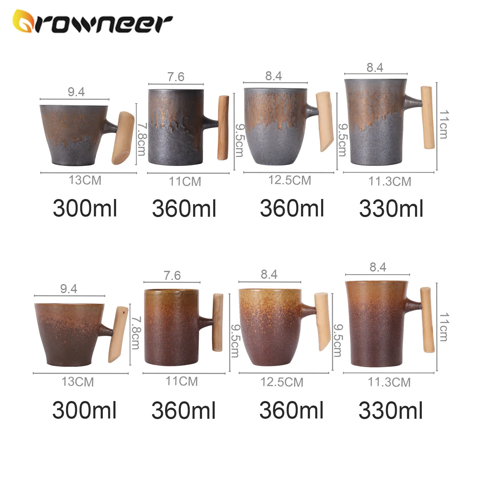 

8 Style Vintage Ceramic Coffee Mug Oriental Coarse Pottery Kiln Change Technology Water Cup Tea Milk Wooden Handle Drinkware