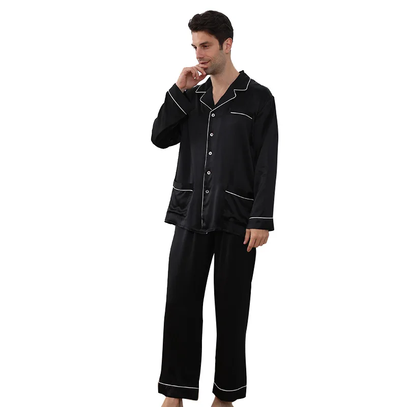 19mm mulberry silk Men's classic long-sleeved trousers silk pajamas set four seasons comfortable mulberry silk sleepwear