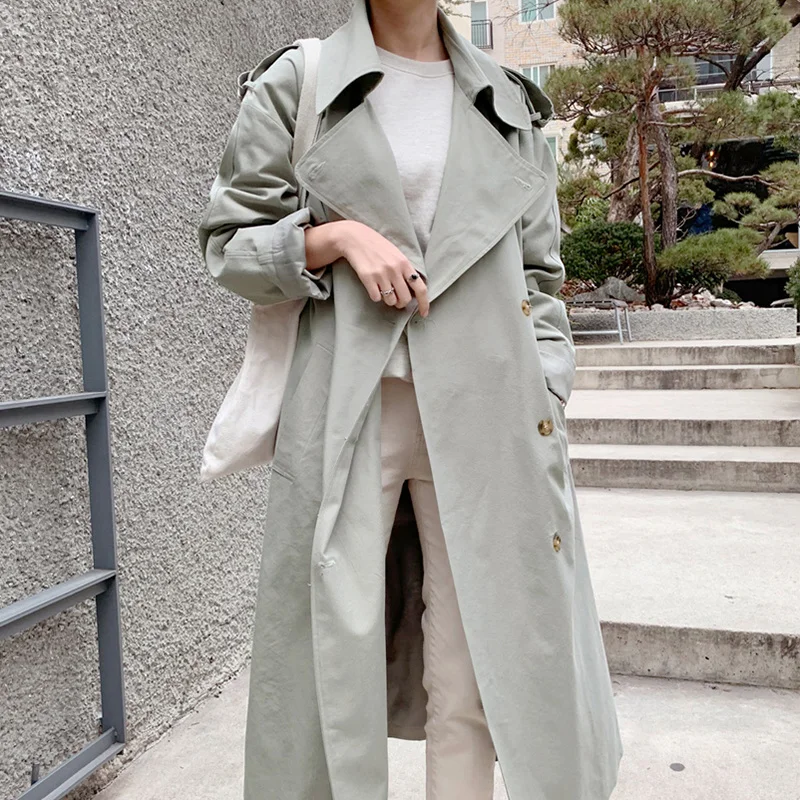 

Windbreaker Women's 2021 Autumn New Korean Loose Thin Outwear Female Fashion Double Breasked Long Sleeve Casual Trench Coat