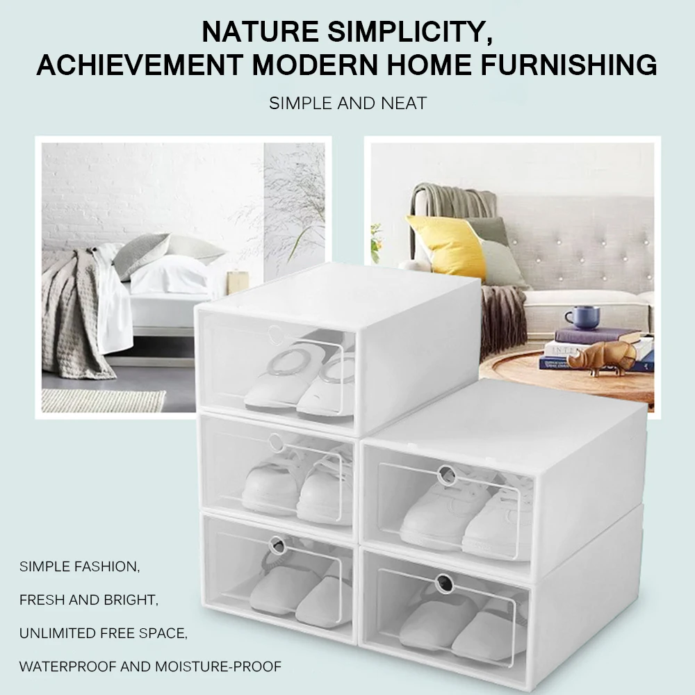 6 шт./лот пластиковые штабелируемые коробки для обуви коробка органайзер на