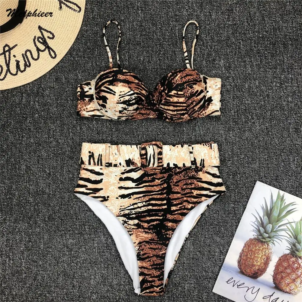 Купальник бикини с чашками пуш ап и высокой талией|Купальники| |