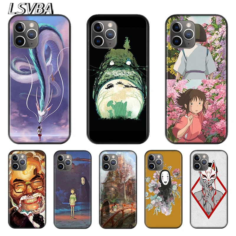 

Japanese Hot Anime Spirited Away For Apple iPhone 12 11 XS Pro Max Mini XR X 8 7 6 6S Plus 5 SE 2020 Black TPU Cover Phone Case