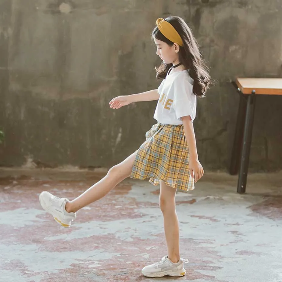 Одежда для девочек футболка с буквенным принтом и юбка комплект из 2 предметов