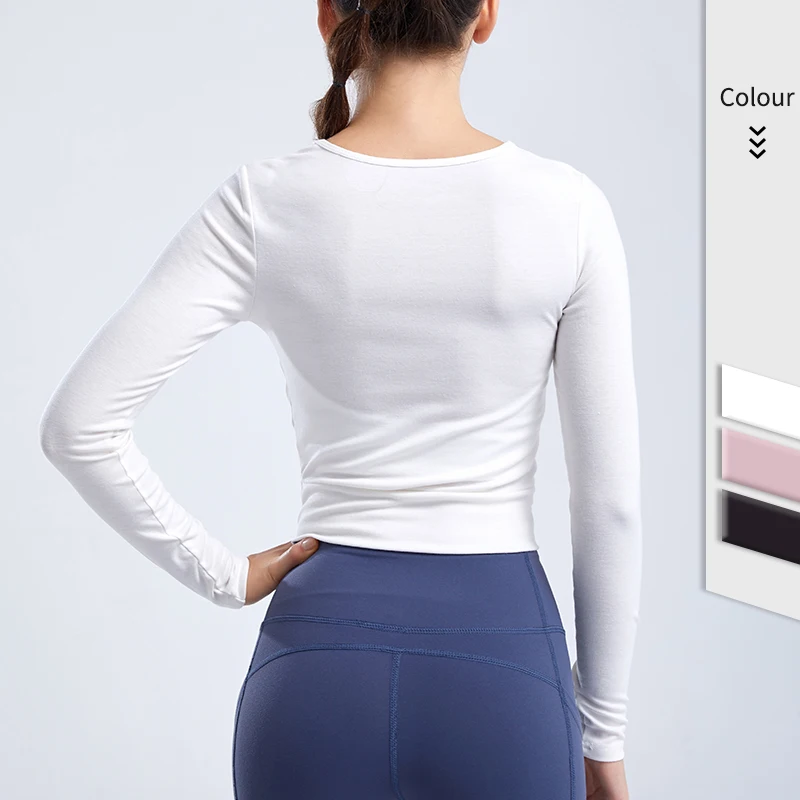 

Soft Women Long Sleeve Top Cropped Yoga Shirts Elegant Sportswear Dance Breathable Fitness Clothing Fashion Gym Blouses 2021