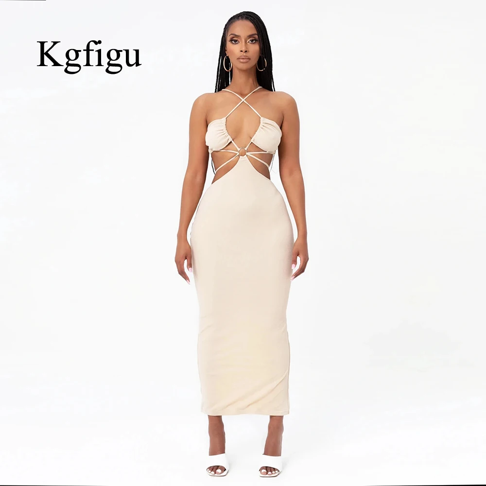 

KGFIGU Good Quality Dresses For Women 2021 Summer Ladies Hanging Bi-style Wrapped Chest Sexy Long Dress Elegant Casual Dress