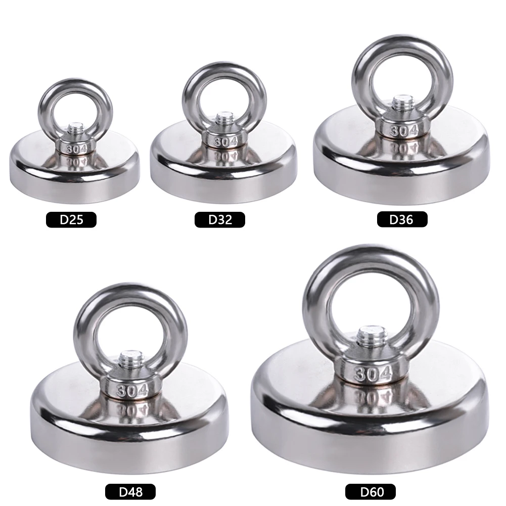 D20mm-D60mm Magnet Neodymium Magnet Round Thick Eyebolt Treasure Hunt Magnets Permanent Magnetic Fishing Rare Magnet